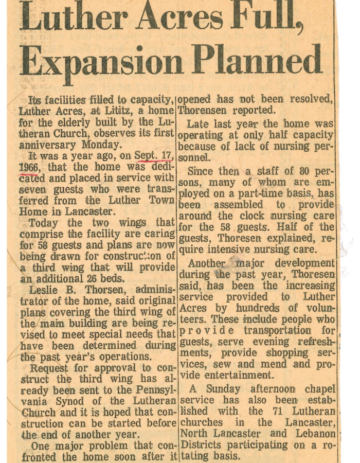 LA 1967 09 Luther Acres Full, Expansion Planned News Article